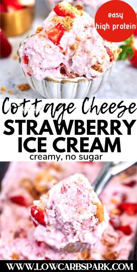 Keto Ice Cream With Cottage Cheese, Cottage Cheese Frozen Dessert, Strawberries And Cottage Cheese, Cottage Ice Cream Recipes, Cottage Ice Cream, Ice Cream Kitchenaid Recipes, Cottage Cheese And Strawberries, Ninja Creami Recipes With Cottage Cheese, Ice Cream Made With Cottage Cheese