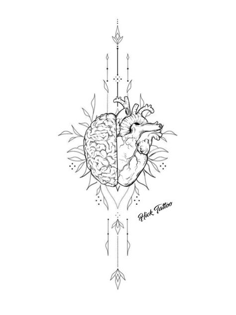 Brain And Spine Tattoo, Head And Heart Balance Tattoo, Oncology Tattoo, Heart And Brain Scale Tattoo, Brain And Heart Tattoo, Brain Tattoos, Pisces Tattoo Designs, Dna Tattoo, Kiss Tattoos