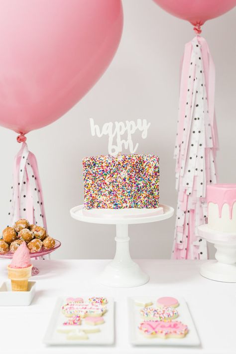 Cake Table from a Little Sprinkles Birthday Party via Kara's Party Ideas | KarasPartyIdeas.com | The Place for All Things Party! (18) Half Birthday Baby, Half Birthday Party, Sprinkles Birthday Party, Half Birthday Cakes, Pink Sprinkles, Sprinkle Party, Half Birthday, A Birthday Cake, Decoration Birthday