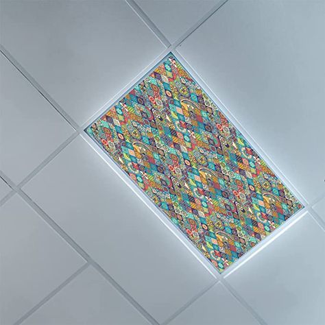 Fluorescent Light Covers Diy, Florescent Light Cover, Bestie Apartment, Light Covers Ceiling, Fluorescent Light Covers, Fluorescent Light Fixture, Ceiling Light Covers, Light Diffuser, Mural Paintings