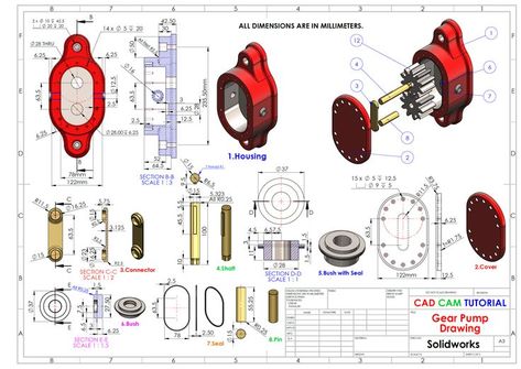 Gear Pump in SolidWorks Part1 Autocad Isometric Drawing, Solidworks Tutorial, Autocad Tutorial, Solid Works, Blueprint Drawing, Mechanical Engineering Design, Gear Pump, Automotive Engineering, Cad Cam