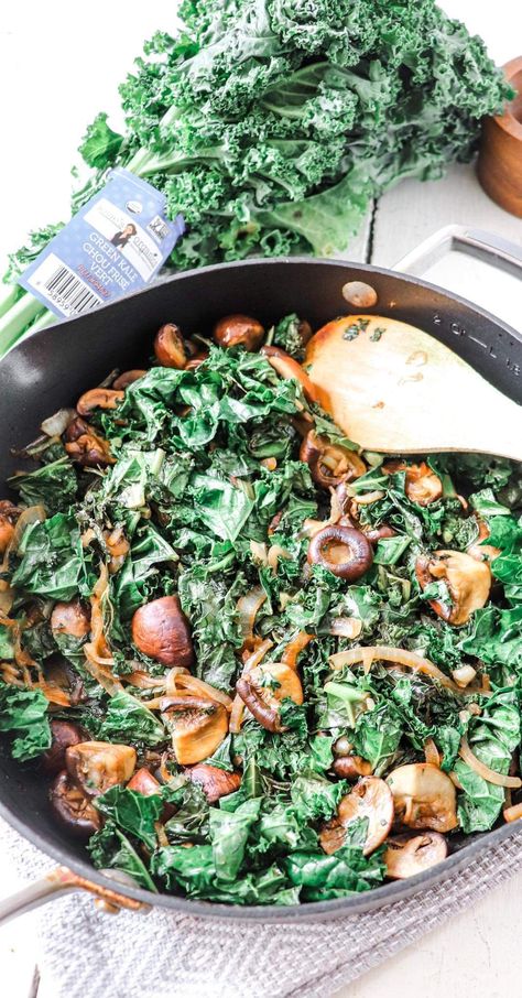 Kale Mushroom Onion Recipe, Sauteed Kale And Mushrooms, Kale Recipes Sauteed, Sautéed Kale, Fancy Salads, Cucumber Rolls, Easy Vegetable Side Dishes, Sides Dishes, Side Dishes For Chicken