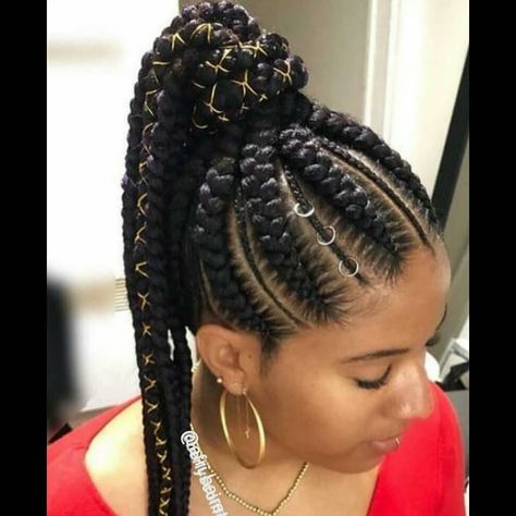 Stitch Braids Hairstyles Ponytail, Chunky Feed In Braids, Cornrow Hairstyles For Black Women Updo, Feed In Ponytail Hairstyles, Fishbone Braids For Black Women, Braided Ponytail Bun, Upstyle Braids For Black Hair, Braided Up Ponytail Hairstyles, Cornrows Updo Ponytail