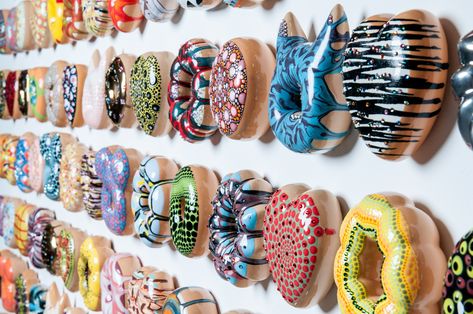 Donut Worry Be Happy: Pop Culture References on Expertly Glazed Ceramic Donuts by Jae Yong Kim | Colossal Donut Drawing, Pop Art Food, Donut Worry Be Happy, Donut Art, Donut Worry, Colossal Art, Modern Crafts, Pop Culture References, Yayoi Kusama