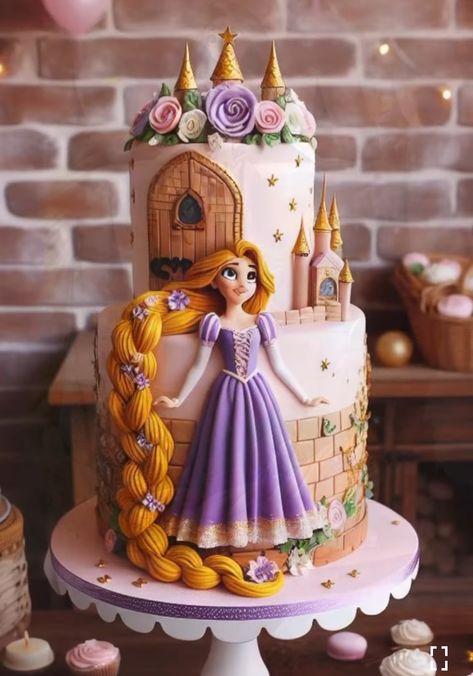 Rapunzel Cake Ideas Simple, Rapunzel Pasta, Disney Princess Cake Ideas, Rapunzel Birthday Cake, Barbie Dress Cake, Bolo Hot Wheels, Bolo Rapunzel, Disney Themed Cakes, Rapunzel Cake