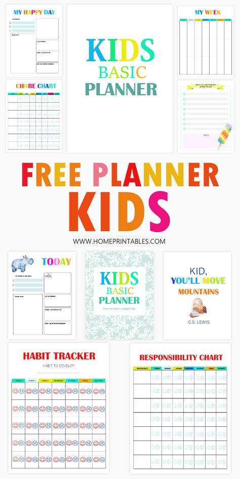 This fantastic free printable Kids Planner helps build confidence, organization, and life skills. It includes 18  PDF printables that will teach kids to plan ahead, the fun way! #freeplanners #freeprintable #kids #kidsplanner Free Printable Family Planner, Weekly Family Planner Printable Free, Homeschool Routine Daily Schedules Free Printable, Kids To Do List Printable Free, Homeschool Weekly Planner Free Printable, Kids Daily Schedule Printable Free, Kids Calendar Printable Free, Routine Planner Free Printables, Kids Timetable