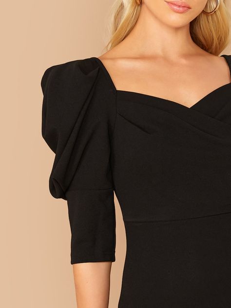 Solid Puff Sleeve Sweetheart Neck Top | SHEIN USA Sweetheart Blouse, Sweetheart Neck Top, Leg Of Mutton Sleeve, Trendy Shirt Designs, Women Blouses, Puff Sleeve Top, Sweetheart Neck, Work Blouse, Black Solid