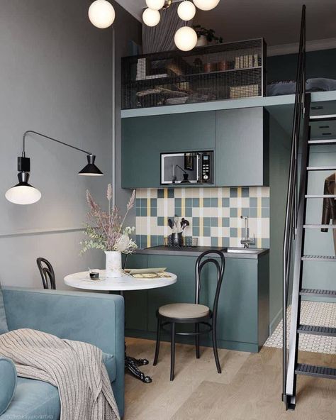 Apartemen Studio, Tiny Loft, Mini Apartments, Tiny House Luxury, Small Apartment Interior, Tiny House Loft, Deco Studio, Tiny Apartments, Small Apartment Design