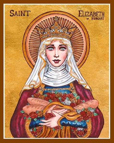 St. Elizabeth of Hungary by Theophilia on deviantART ~ watercolor, ink & gold leaf Our Lady Of America, St Elizabeth Of Hungary, Saint Elizabeth Of Hungary, Elizabeth Of Hungary, St Elizabeth, Saint Elizabeth, Catholic Images, San Francesco, Religious Images