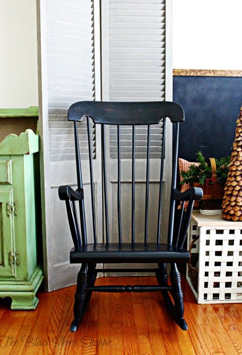 Front view of rocking chair. Black Rocking Chair, Granny Magic, Comfy Accent Chairs, Barn Wood Signs, Black Sheep, Front View, Rocking Chair, Barn Wood, Staging