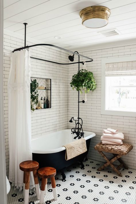 Master Bathroom Reveal with Claw Foot Tub Clawfoot Tub Bathroom, Nesting With Grace, Vintage Tub, Clawfoot Tub, House Bathroom, House Plant, Shower Enclosure, Cheap Home Decor, Bathroom Makeover