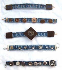 Denim Diy Projects, Diy Denim Bracelets, Fabric Cuff Bracelets Diy, Denim Cuff Bracelet, Cuff Bracelets Diy, Fabric Cuff Bracelet, Denim Bracelet, Denim Earrings, Denim Crafts Diy