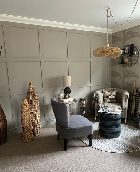 Bringing texture and elegance to @my_eclectic_home_designs living room with our full-height shaker panelling kit! Tailored to fit perfectly on Sophie's wall, these panels add depth and dimension, while the gorgeous Taupe01 by @Lick enhances the space with a sophisticated touch. We love seeing how our panelling transforms rooms into cosy, stylish havens! 🏡✨ Lick Paint Living Room, Home Design Living Room, Living Room Paint, Eclectic Home, Wall Paneling, Dining Room, Living Room Decor, Living Room, House Design