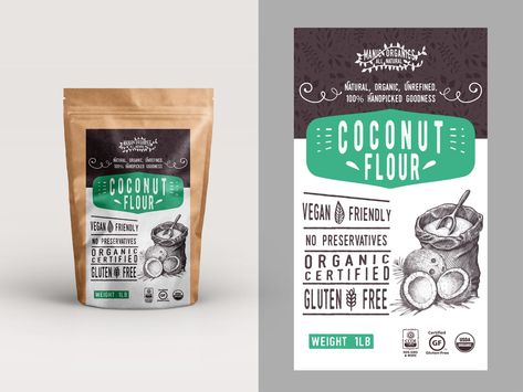 label coconut flour | 99designs Flour Label Design, Flour Packaging Design, Flour Packaging, Healthy Female, Food Company, Organic Food, Coconut Flour, Organic Recipes, Label Design