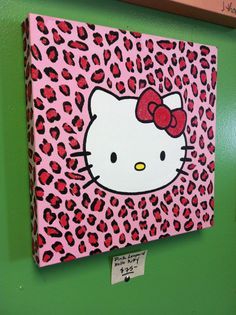 Hello Kitty Painting Sparkly Pink Leopard Print by PaintedByJenny, $75.00 Hello Kitty Painting, Black Hello Kitty, Kitty Room, Hello Kitty Decorations, Kitty Painting, Birthday Painting, Hello Kitty Rooms, Painting Canvases, Kitty Drawing