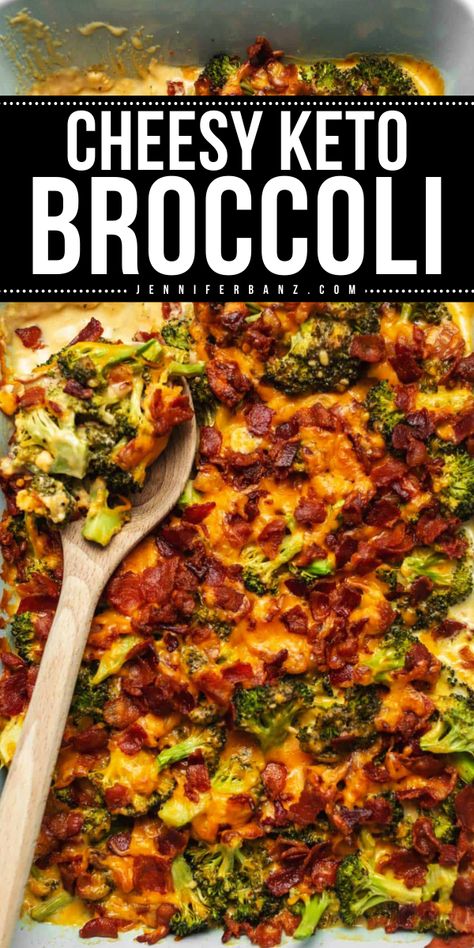 You'll love this loaded keto broccoli with bacon and cheese for your simple summer side dishes! It's the best broccoli casserole made with cheese and crispy bacon! Add chicken to this tasty casserole to make it a complete meal. Gluten-free and super delicious! Cheesy Bacon Broccoli, Keto Loaded Broccoli, Keto Cheesy Broccoli, Keto Broccoli Casserole, Broccoli With Bacon, Keto 2023, Keto Vegetables, Cheesy Broccoli Casserole, Bacon Casserole