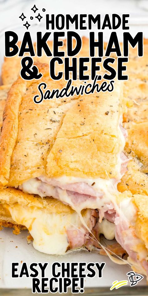 Ham And Cheese French Bread, Easy Ham Sandwiches, Baked Ham And Cheese Sandwiches, Ham Cheese Sandwiches, Cheesy Recipes Easy, Ham And Cheese Sandwiches, Baked Sandwiches, Muenster Cheese, Cheese Sandwich Recipes