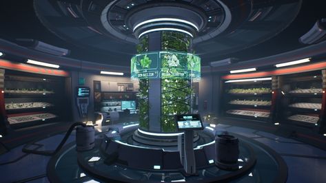 Scifi Science Lab, Scifi Laboratory, Sci Fi Plant Lab, Sci Fi Lab Concept Art, Sci Fi Office Concept Art, Scifi Wall, Space Lab, Sci Fi Aesthetic, Scifi Interior