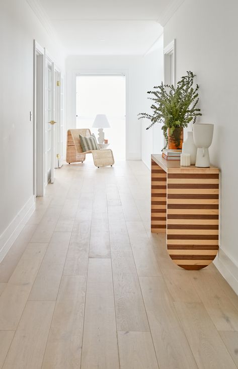 Three Birds Renovations House 14 / White Oiled - Timber Flooring Project | Woodcut Coastal Oak Flooring, Bleached Oak Flooring, White And Timber Interior, Oak Floors Kitchen, Light Timber Flooring, Light Wood Floors Living Room, Entryway Photos, Light Oak Flooring, Timber Floorboards