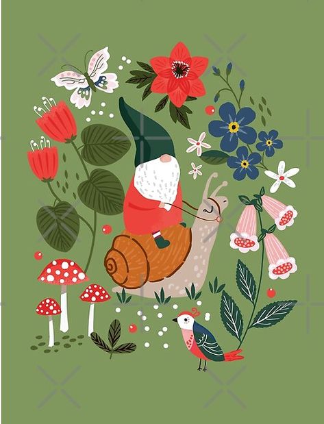 Woodland Illustration, Snail Art, 동화 삽화, Garden Gnome, Mushroom Art, Whimsical Garden, Making Things, Art Business, Mural Art