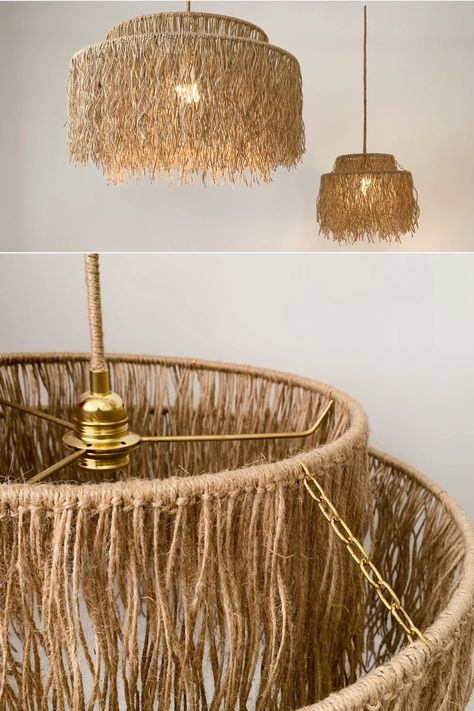 #life #pendant #organic #lamp #light #rope Jute Lamp Shade, Ceiling Lamp Diy, Diy Chandelier Ideas, Jute Lamp, Concrete Candle Holders Diy, Giant Flowers Diy, Macrame Lamp Shade, Macrame Lamp, Boho Chandelier