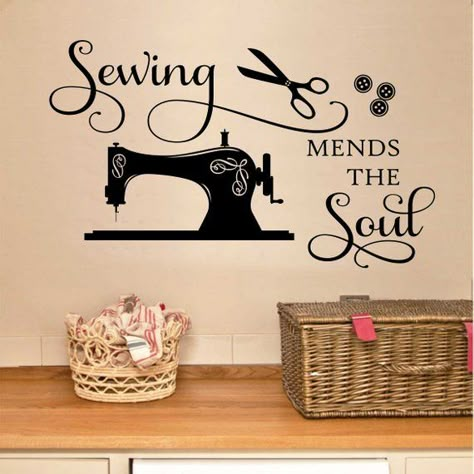 Sewing Mends the Soul Decal, Seamstress Wall Quote, Sewing Machine Decal, Craft Room Decor, Vinyl Wall Lettering, Vinyl Wall Decals Vinyl Wall Lettering, Wall Lettering, Craft Sewing Room, Sewing Craft Room, Sewing Room Decor, Sewing Room Ideas, My Sewing Room, Sewing Rooms, Craft Room Ideas