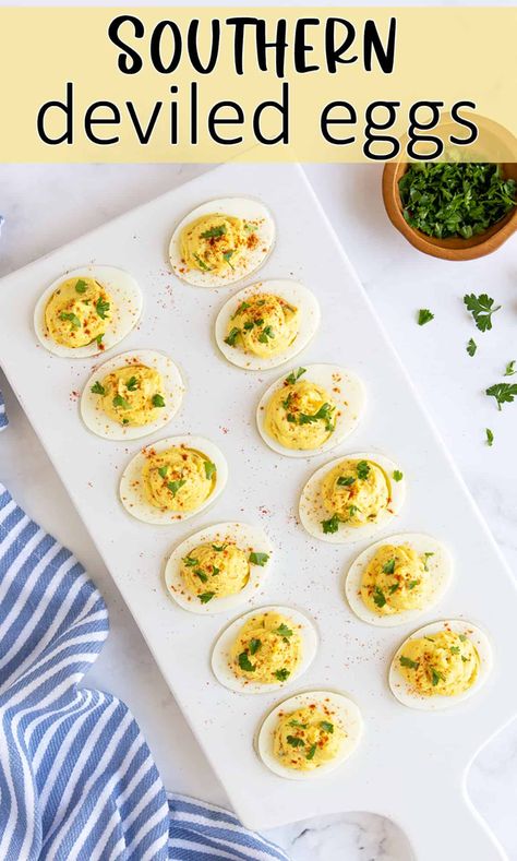 These delicious Southern Deviled Eggs with pickle relish are a perfect appetizer or side dish for picnics, cookouts and holiday feasts! Deviled Eggs With Relish, Poblano Recipes, Dill Relish, Perfect Deviled Eggs, Southern Deviled Eggs, Picnic Side Dishes, Deviled Egg Salad, Deviled Eggs Recipe Classic, Dill Recipes