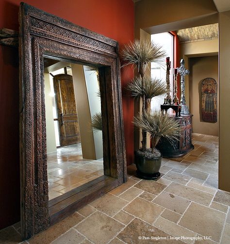 Indian door surround as mirror - From Tierra by Sanctuaries Interiors India Decor, Balinese Decor, Cheap Apartment Decorating, Indian Doors, Indian Interiors, Ethnic Home Decor, Victorian Decor, Indian Decor, Cute Home Decor