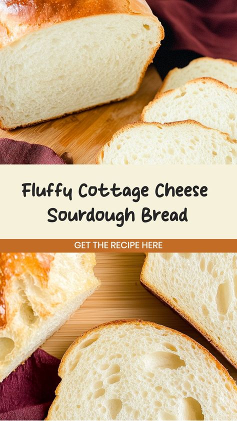 Indulge in the goodness of homemade sourdough bread with a twist by adding creamy cottage cheese to the mix. Elevate your bread-making game with this unique recipe that promises a delightful blend of flavors and textures. Whether you're a seasoned baker or just starting out, this cottage cheese sourdough bread is sure to impress your taste buds and bring warmth to your kitchen. Give it a try and let the heavenly aroma fill your home!  Ingredients 185 g cottage cheese (¾ cup) 185 g egg whites (¾ Cottage Cheese Recipes For People Who Hate Cottage Cheese, Cottage Cheese Sourdough, Gluten Free Cottage Cheese Bread, Cottage Cheese Mix Ins, Keto Sourdough Bread, Blended Cottage Cheese Recipes, Cheese Sourdough Bread, Ricotta Bread, Cottage Bread