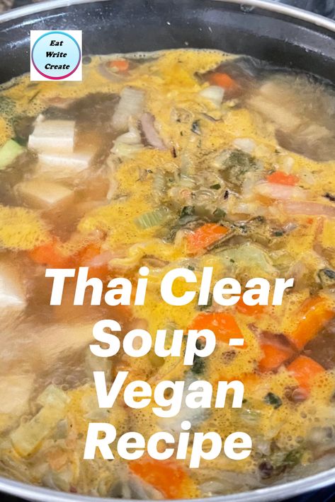 Enjoy this vegan / gluten free / eggless / nuts free recipe of flavorful and fragrant Thai clear soup with tofu and mixed vegetables. It is also called vegetarian clear Tom Yum Thai Soup or ginger broth soup. #thaiclearsoup, #vegansoup, #Glutenfree, #vegan, #nutsfree, #eggless, Thai Clear Soup, Thai Soup Recipes Vegetarian, Chinese Clear Soup Recipe, Clear Broth Soup Recipes, Thai Soup Vegetarian, Vegan Detox Soup, Vegetable Broth Soup, Clear Soups, Thai Vegetable Soup