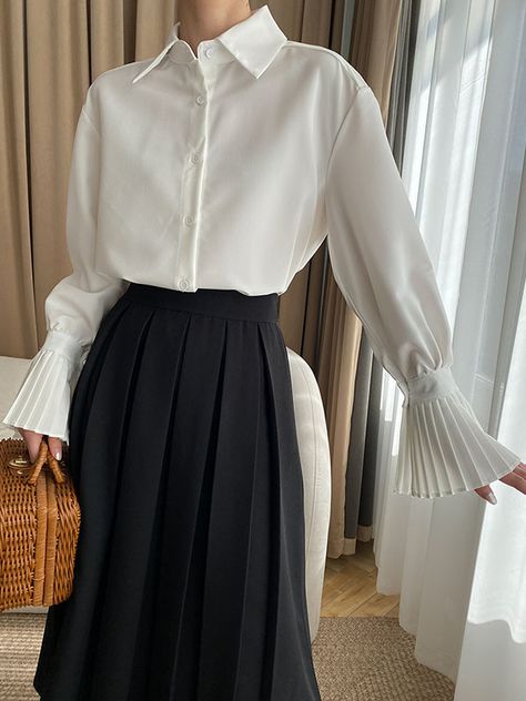 SkuCY-!116526MaterialPolyester , Mode Inspo, White Shirts, Affordable Clothes, Casual Blouse, Flared Sleeves, Modest Fashion, Classy Outfits, White Shirt, Pretty Outfits