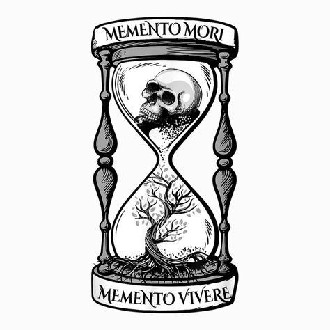 Hourglass Ink Drawing, Memento Mori Hour Glass Tattoo, Hourglass Tattoo Memento Mori, Momento Mori Drawing, Memento Mori Memento Vivere Tattoo Ideas, Memento Mori Hourglass Tattoo, Clock Tattoo Design For Men Forearm, Memento Mori Skull Tattoo, Real Estate Tattoo