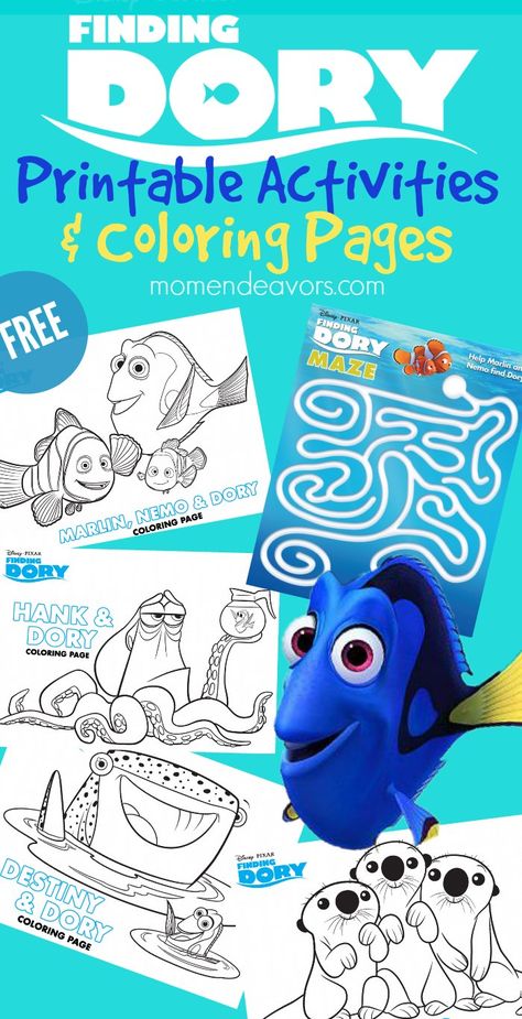 Fun Disney-Pixar FINDING DORY Printable Activities and coloring pages - kids will love these free printables, perfect for a Finding Dory party! Disney Printables Free, Disney Ornaments Diy, Disney Party Favor, Dory Party, Disney Craft, Disney Activities, Movie Crafts, Disney Finding Dory, Summer Care