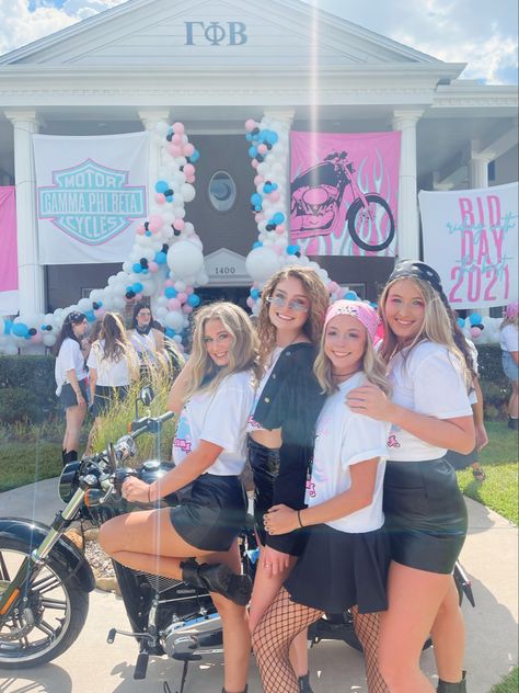 Biker theme Trucker Bid Day Theme, Biker Bid Day Theme, Bikers And Babes Party Theme, Ride Of Your Life Bid Day, Biker Theme Party Outfit, Biker Bid Day, Biker Theme Party, Bid Day Themes Unique, Adpi Recruitment