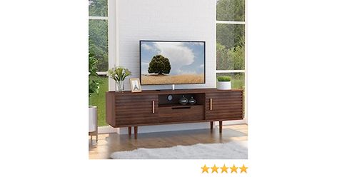 Alohappy Mid-Century Modern TV Stand for up to 60 Inch TVs Console Table With Storage, Midcentury Tv Stand, Modern Tv Room, Bedroom Brown, Cabinet For Living Room, Mid Century Modern Tv Stand, Wood Entertainment Center, Wood Tv Console, Modern Sliding Doors