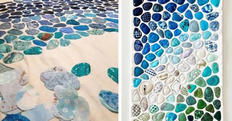 Sea Glass Quilt Tutorial, Seaglass Quilt Tutorial, Sea Glass Quilts, Sea Glass Quilt Pattern Free, Sea Glass Quilt Pattern, Seaglass Quilt, Sea Glass Quilt, Seascape Quilts, Land Ideas