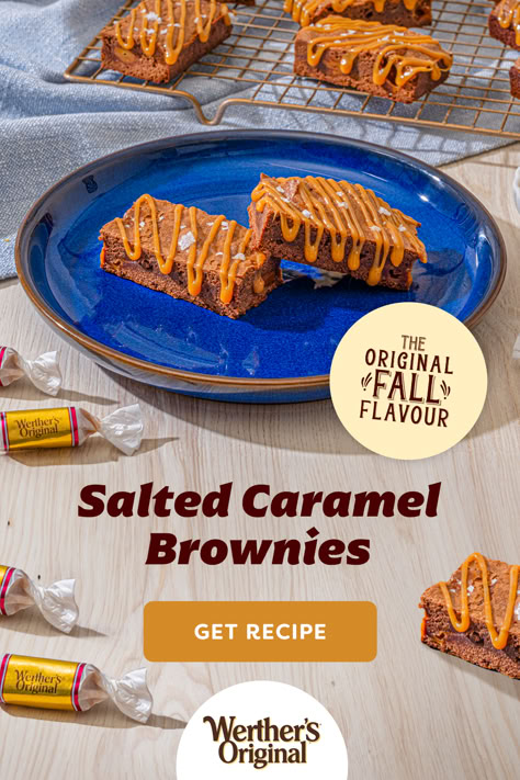 Make Thanksgiving unforgettable with rich Salted Caramel Brownies, featuring Werther's Original Soft Crème Caramels for a decadent, crowd-pleasing treat! Werthers Original Recipe, Carmel Recipe, Salted Caramel Recipes, Werthers Original, Salted Caramel Brownies, Caramel Brownies, Caramel Recipes, Food Dessert, Autumn Flavors