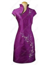 Purple Cheongsam, Chinese Collar Dress, Ancient Chinese Dress, Chinese Style Dress, Crepe Blouse, Dress Unique, Cheongsam Dress, Chinese Clothing, Plum Blossom