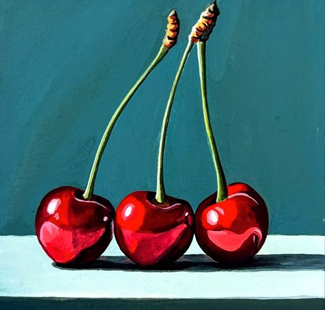 September Painting Ideas, Cherries Drawing, Cherry Painting, Food Paintings, Cherries Painting, Chalk Ideas, Fruits Drawing, 3d Paper Art, Corel Painter