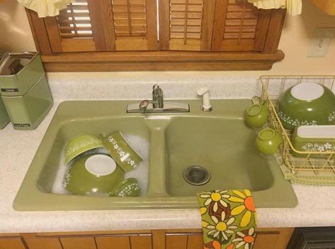 Stacy celebrates the "avocado goodness" in her 1968 ranch house kitchen - Retro Renovation 70’s Kitchen, Ranch House Kitchen, Basement Laundry Room Makeover, Midcentury Kitchen, 70s Kitchen, 1970s Kitchen, Louvered Shutters, 70s House, 70s Interior