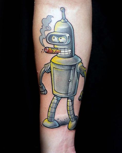 Bender Tattoo, Futurama Tattoo, Bender Futurama, C Tattoo, Cartoon Character Tattoos, Glitter Tattoo, Symbol Tattoos, Cartoon Tattoos, Futurama