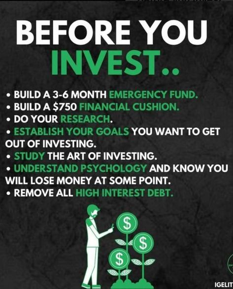 Before you invest make sure you have some things setup if you need later on! ont just invest all your money and have nothing to fall back on. Money Strategy, Investing Strategy, Money Management Advice, Money Saving Plan, Investment Tips, Money Saving Strategies, Money Advice, Financial Life Hacks, Finances Money