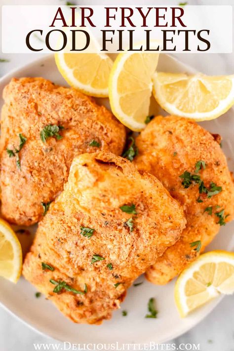 Cod Recipes Air Fryer, Fried Cod Fish Recipes, Air Fryer Cod Recipe, Air Fryer Cod, Cod Fillet Recipes, Cod Recipes Healthy, Air Fryer Seafood, Air Fried Fish, Fillet Recipes