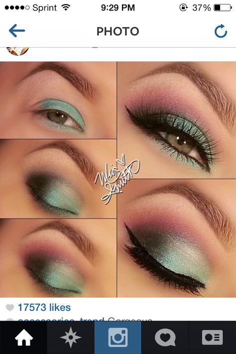 Light pink and green makeup Nails Green Pink, Green Eyeshadow Look, Wedding Eyes, Eyeshadow Ideas, Wedding Eye Makeup, Pink Eye Makeup, Smokey Eye For Brown Eyes, Eye Makeup Pictures, Nails Green