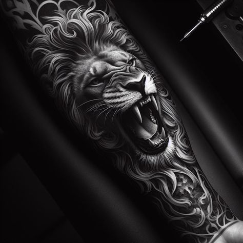 Leon Tattoo, Leg Sleeve Tattoos, Leg Tattoo Ideas, Mangas Tattoo, Left Arm Tattoos, Half Sleeve Tattoos Forearm, Zeus Tattoo, Wrist Tattoo Ideas, Lion Tattoo Sleeves