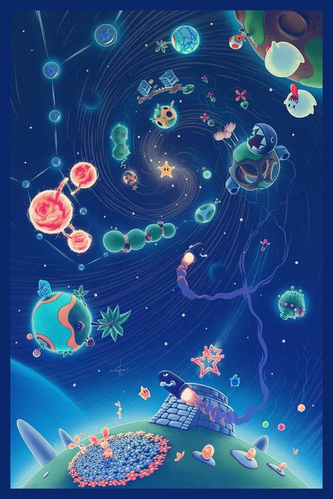 Mario Galaxy Poster, Galaxy Artwork, Mario Fan Art, Nintendo Fan Art, Super Mario Galaxy, Mario Games, Super Mario World, Super Mario Art, Nintendo Art