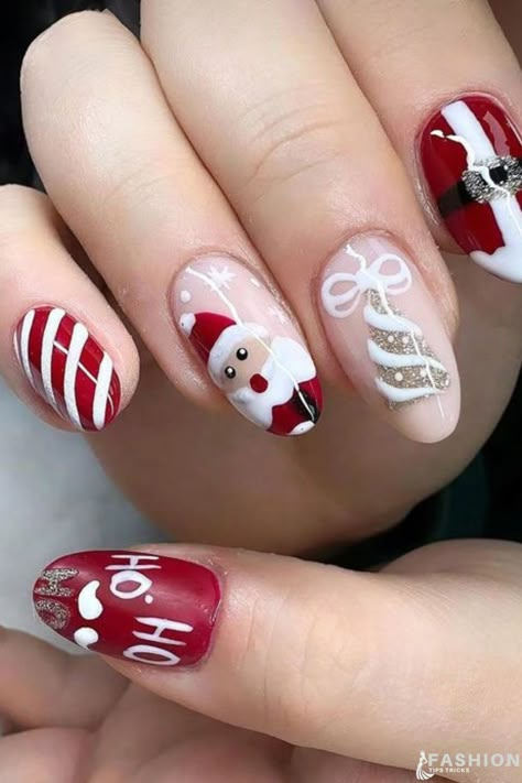 Year Nails, Nail Noel, Christmas Nail Design, Santa Nails, Nail Art Noel, Xmas Nail Art, Xmas Nail, Christmas Nail Ideas, Christmas Gel