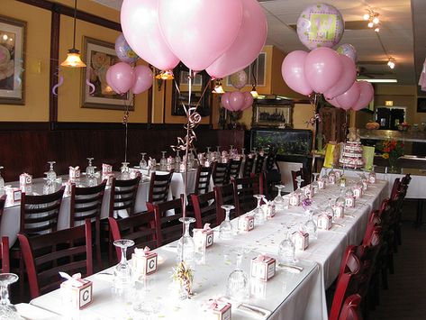 row seating for baby shower Ideas For Quinceanera, Baby Shower At Restaurant, Baby Shower Monkey Theme, February Baby Showers, Quinceanera Centerpieces, Tiffany Bridal Shower, Baby Shower Table Decorations, Party Checklist, At Restaurant