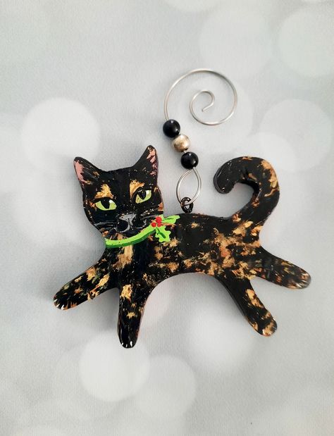 Handcrafted cat art for sale Diy Cat Ornaments, Tortie Cat, Tortoiseshell Cat Tattoo, Tortishell Cat Tattoos, Tortoiseshell Cat, Tortoise Shell Cat Art, Ridiculous Gifts, Cats Tortoise Shell, Tortious Shell Cat