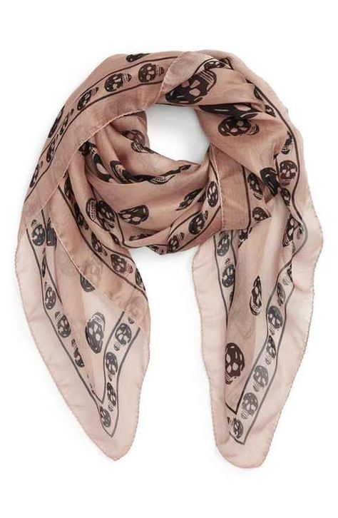 Alexander McQueen 'Skull' Chiffon Scarf Alexander Mcqueen Skull Scarf, Alexander Mcqueen Skull, Silk Chiffon Scarves, Skull Scarf, Beautiful Scarf, Chiffon Shawl, Elegant Gothic, Cool Accessories, Printed Silk Scarf